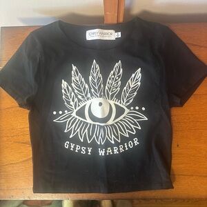 Gypsy Warrior Black Tee with Eye and Feather Design